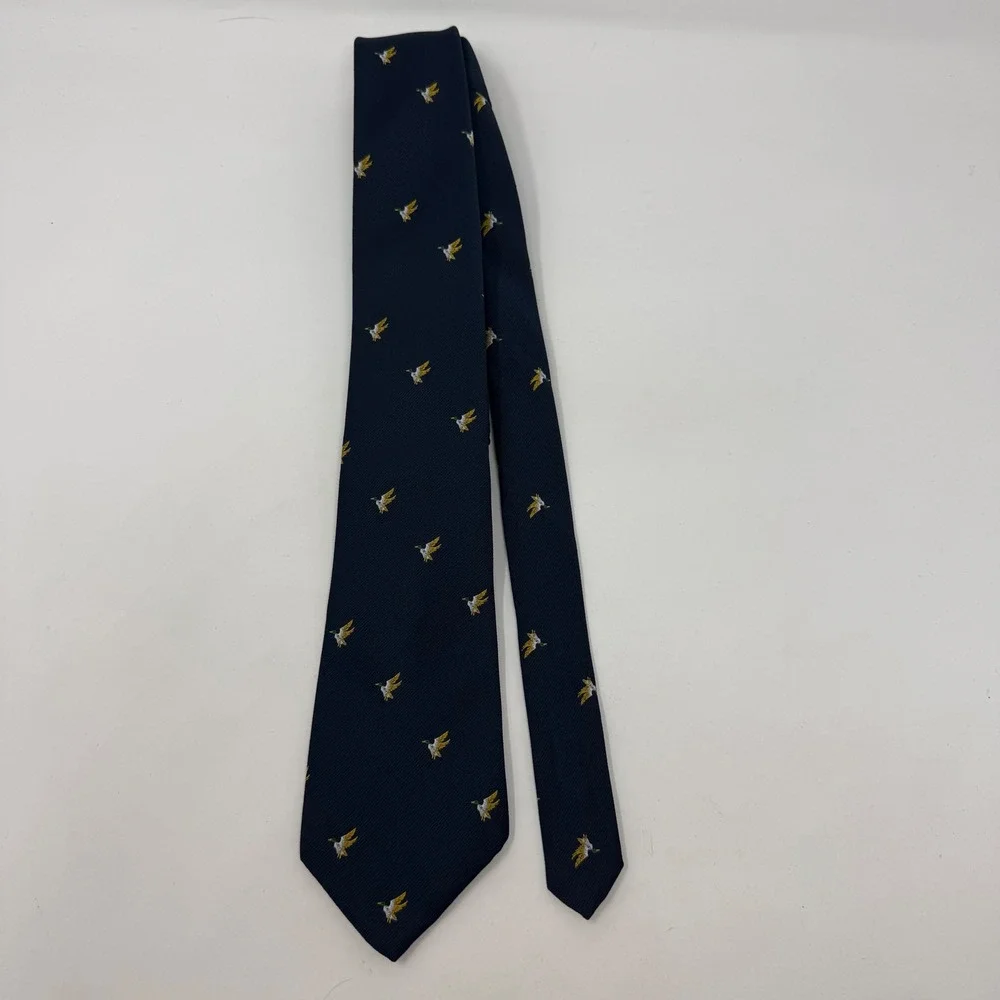 Don‎ Loper Beverly Hills Mens Navy Blue Mallard Duck Embroidered Vintage Necktie